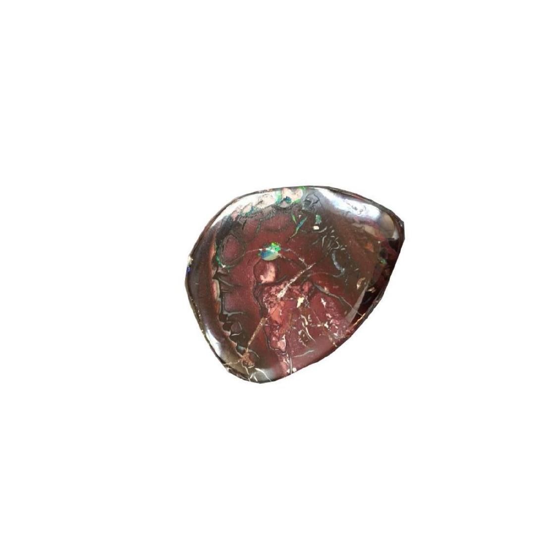 52.3ct Australian Yowah Boulder Opal: Superb pattern on both sides, Australian Yowah boulder opal gemstone with reddish brown ground & flashes of green & blue. Large size 34mm L X 27mm W X 5mm D.