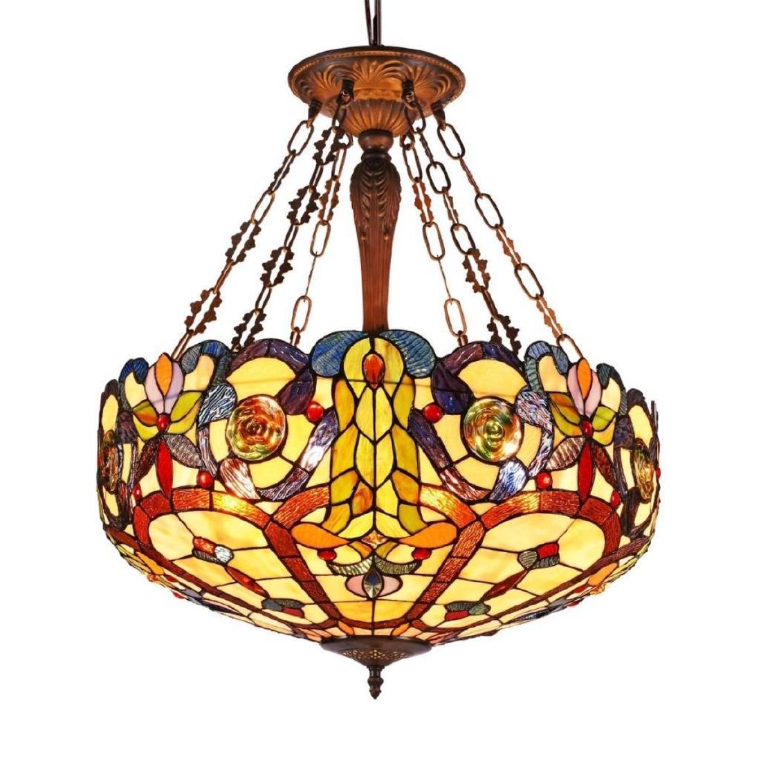 Ceiling Pendant: HALINA Tiffany-style 4 Light Inverted Ceiling Pendant 24" Shade HALINA, a magnificent stained-glass ceiling pendant. The exquisite craftsmanship makes this an ideal accent for your entryway. The shade