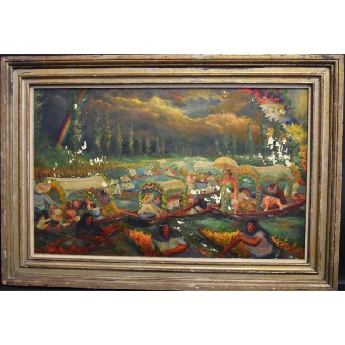 Thomas La Farge; Oil Painting Signed: Oil on tin. Bank Holiday. Signed l.r. Having original label on reverse; 15in. X 24in. Flaking paint loss from age.Â