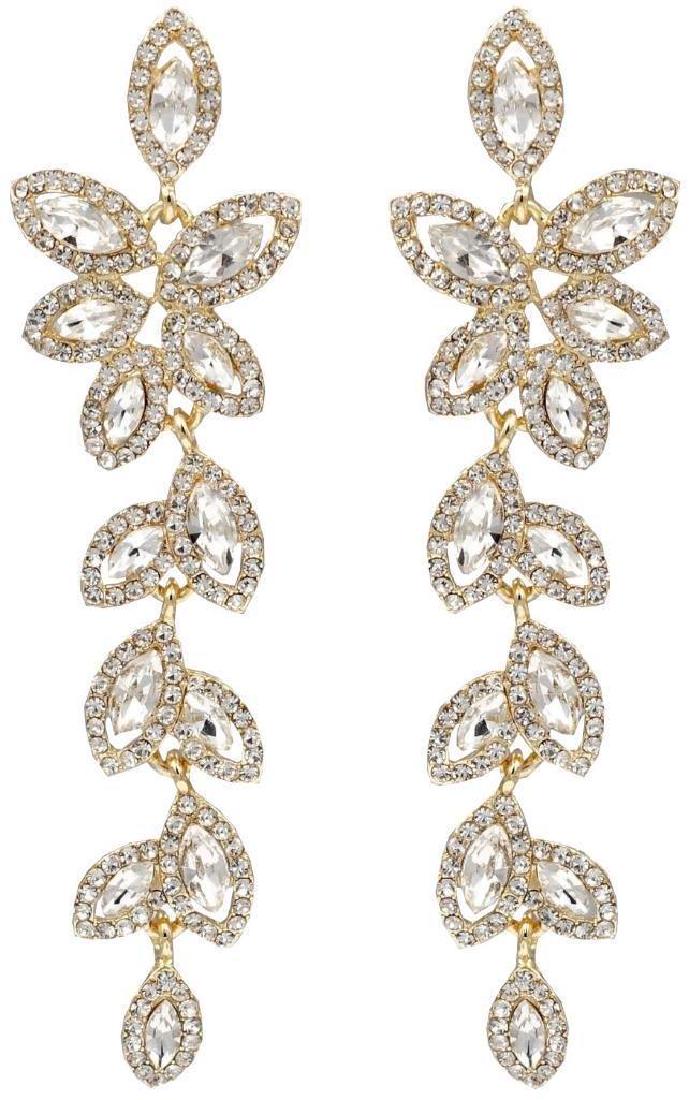 18K Gold Plated Clear Crystal Rhinestone Drop Dangle: 18kt gold plated clear Czech crystals & rhinestones set into drop dangle earrings. 3 1/2" L. 9995-040118-EB-71465