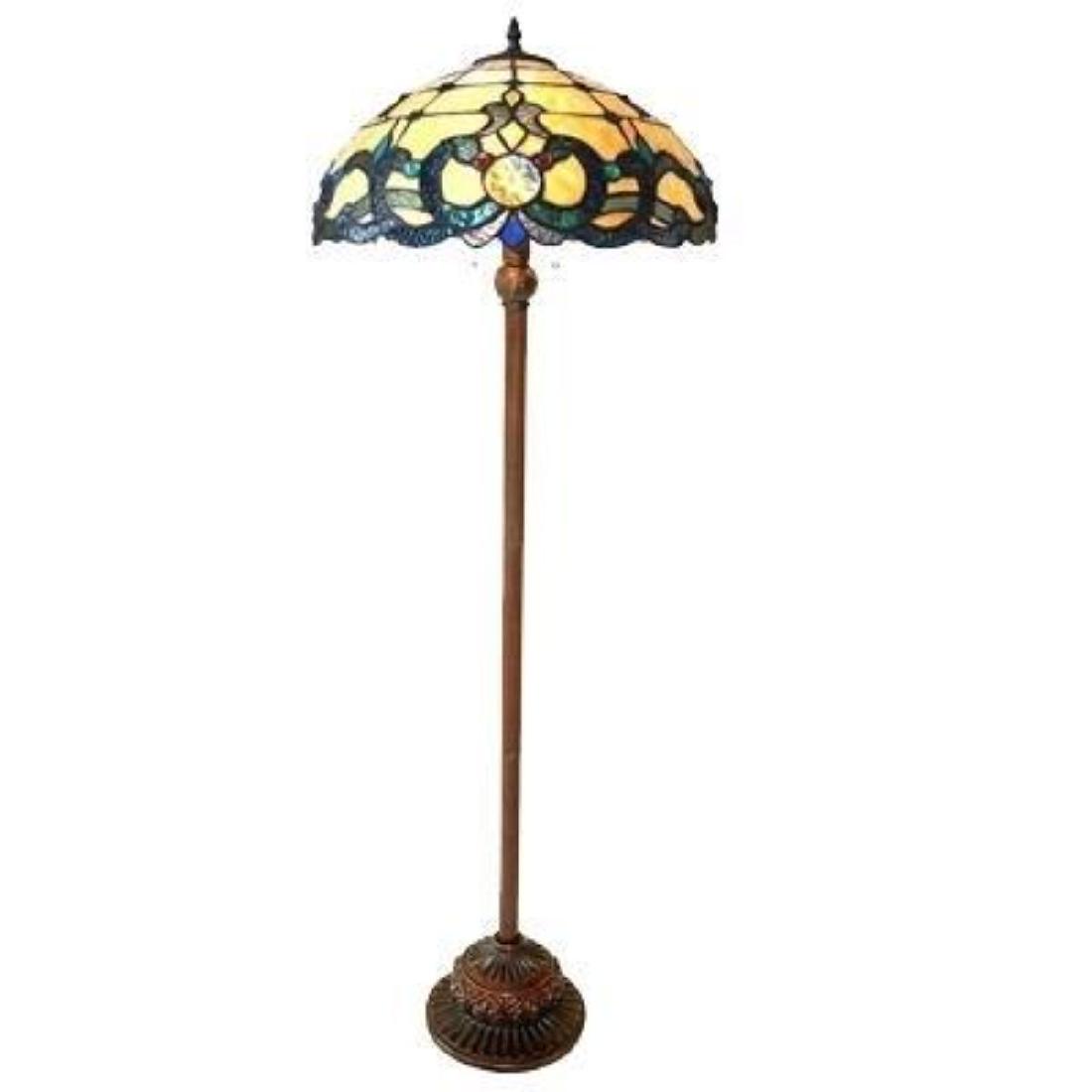 "DOUTZEN" Tiffany-style 2 Light Victorian Floor Lamp: This Tiffany style Victorian design 2-light floor lamp features an antique bronze finish that will complement many decors throughout your home. Handcrafted from individually hand cut of 341 pieces cop