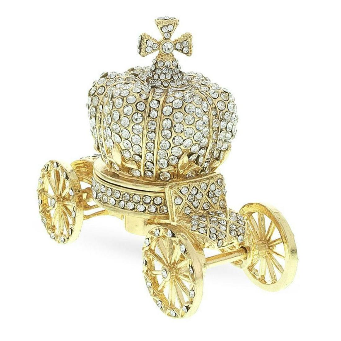 Crystal Coach Crown Russian Trinket Jewelry Box: Crystal Coach Crown Russian Trinket Jewelry Box Crystal Coach Crown Russian Trinket Jewelry Box Â 2.3 Inches TallÂ x 3.4 InchesÂ Long 5.84 cm Tall x 8.64 cmÂ Long Enameled Gold Plated Pewter