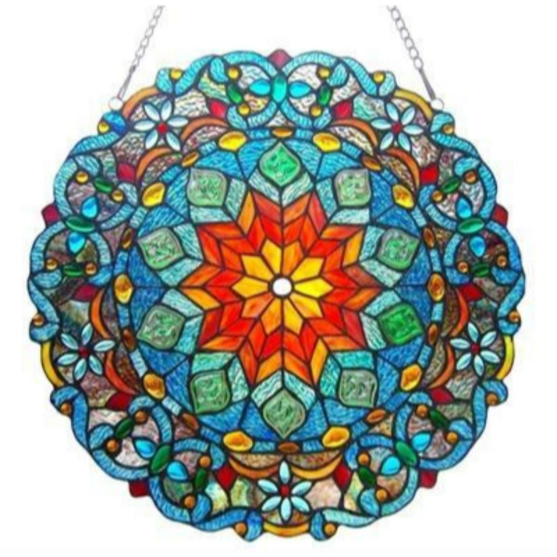 Tiffany-style Glass Window Panel 21": BLOSSOM, Tiffany-style window panel is hand crafted featuring colorful pure stained glass. Â Blossom is designed with intricate cut glasses and rich touches of colors. Â This glass pieces are ador