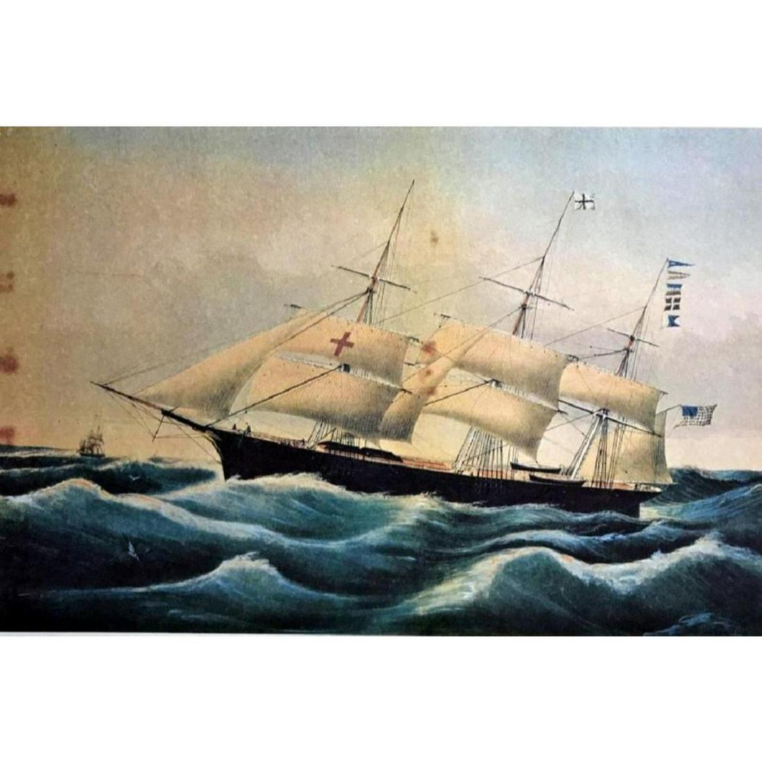 After Nathaniel Currier, Fine Art Modern Lithograph,: After Nathaniel Currier ( American, 1813 - 1888 ) Clipper Ship "DreadnoughtÂ " Off Sandy Hook, February 23, 1854, Nineteen days from Liverpool, modern created lithograph print. 8"x11" unframed. Â 