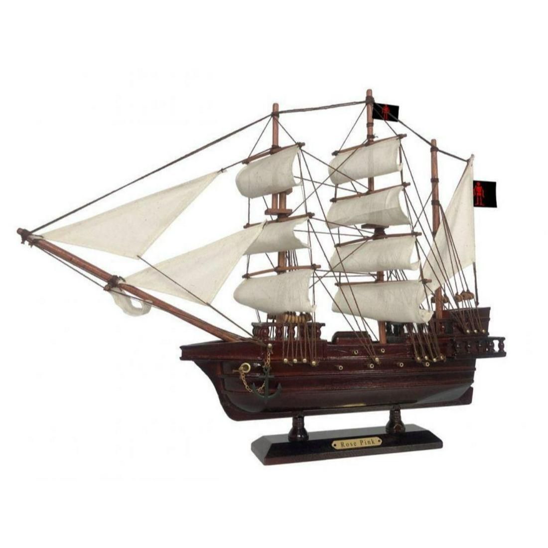 Wooden Ed Low's Rose Pink White Sails Pirate Ship Model: Wooden Ed Low's Rose Pink White Sails Pirate Ship Model 20" Â Â Set sail with notorious pirate Ed Low and sail the high seas aboard this handcrafted pirate model ship inspired by theÂ Rose Pink