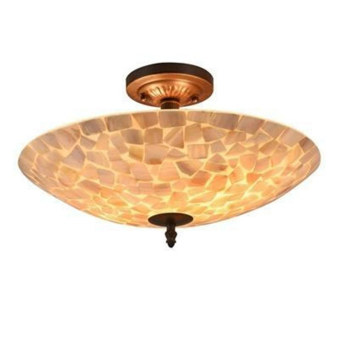 Mosaic 2 Light Semi-flush Ceiling Fixture 16" Shade: SALLY, a Mosaic 2 light seashell semi-flush ceiling fixture brings a beautiful timeless look, sure to complement your home.Â Â Hand crafted from over 215 pieces of art glass and seashell that wil
