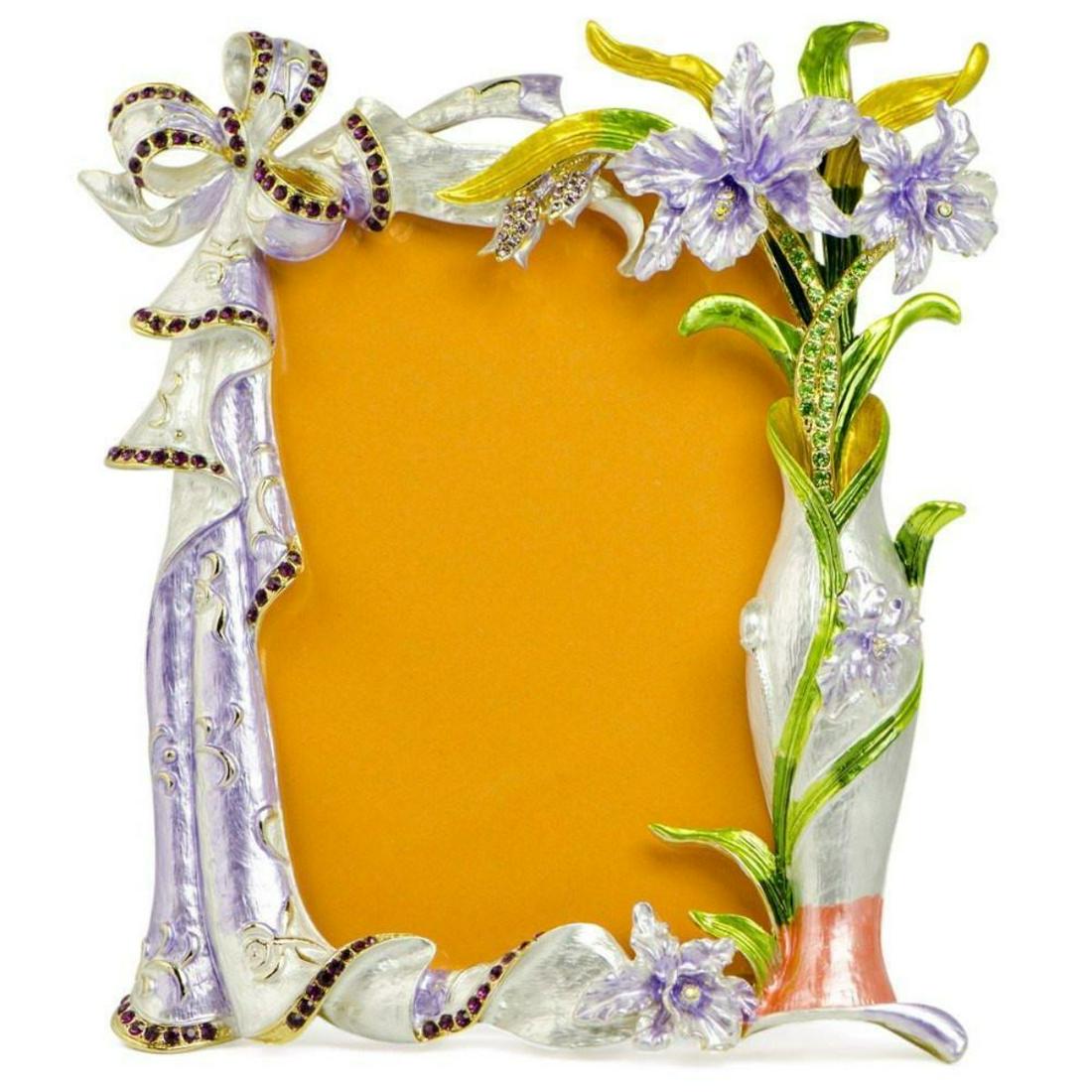 Orchid Flowers Enameled Russian Antique Style Picture: 7" Orchid Flowers Enameled Russian Antique Style Picture Frame 7'' (H) x 6 Inches Long Pewter, Enamel, Crystals Gift Boxed Faberge Orchid Photo Frame is beautifully crafted by enameled technique. The