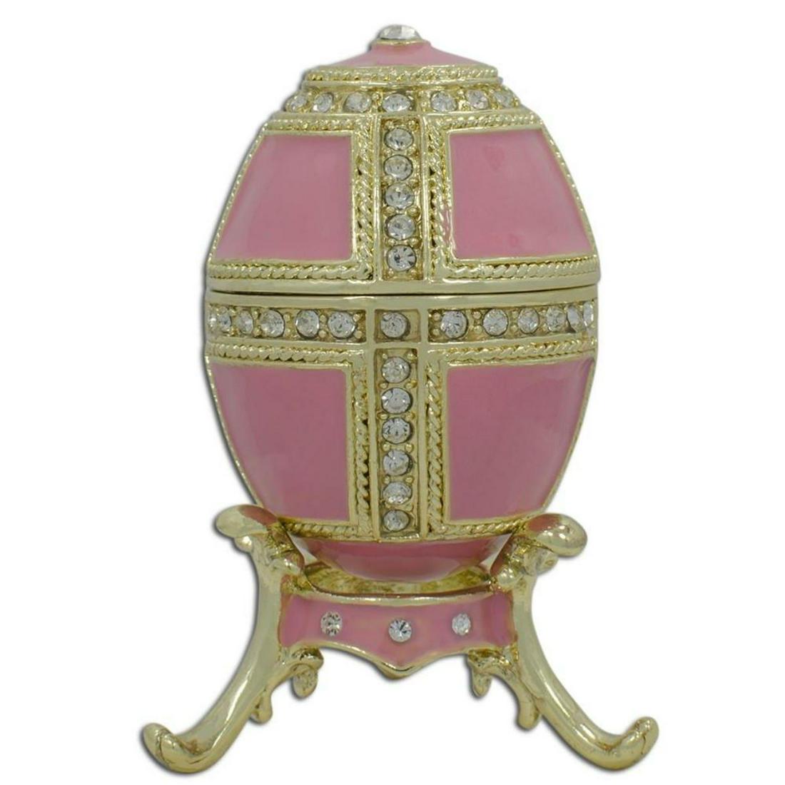 Faberge Inspired 1890 Danish Palaces Royal Russian Egg: 1890 Danish Palaces Royal Russian Egg 2.75 Inches Tall Enamel Gold Plated Pewter, Austrian Crystals Hand Painted Padded Satin Lined Gift Box Imported This sparkling egg is adorned with clear crystals 
