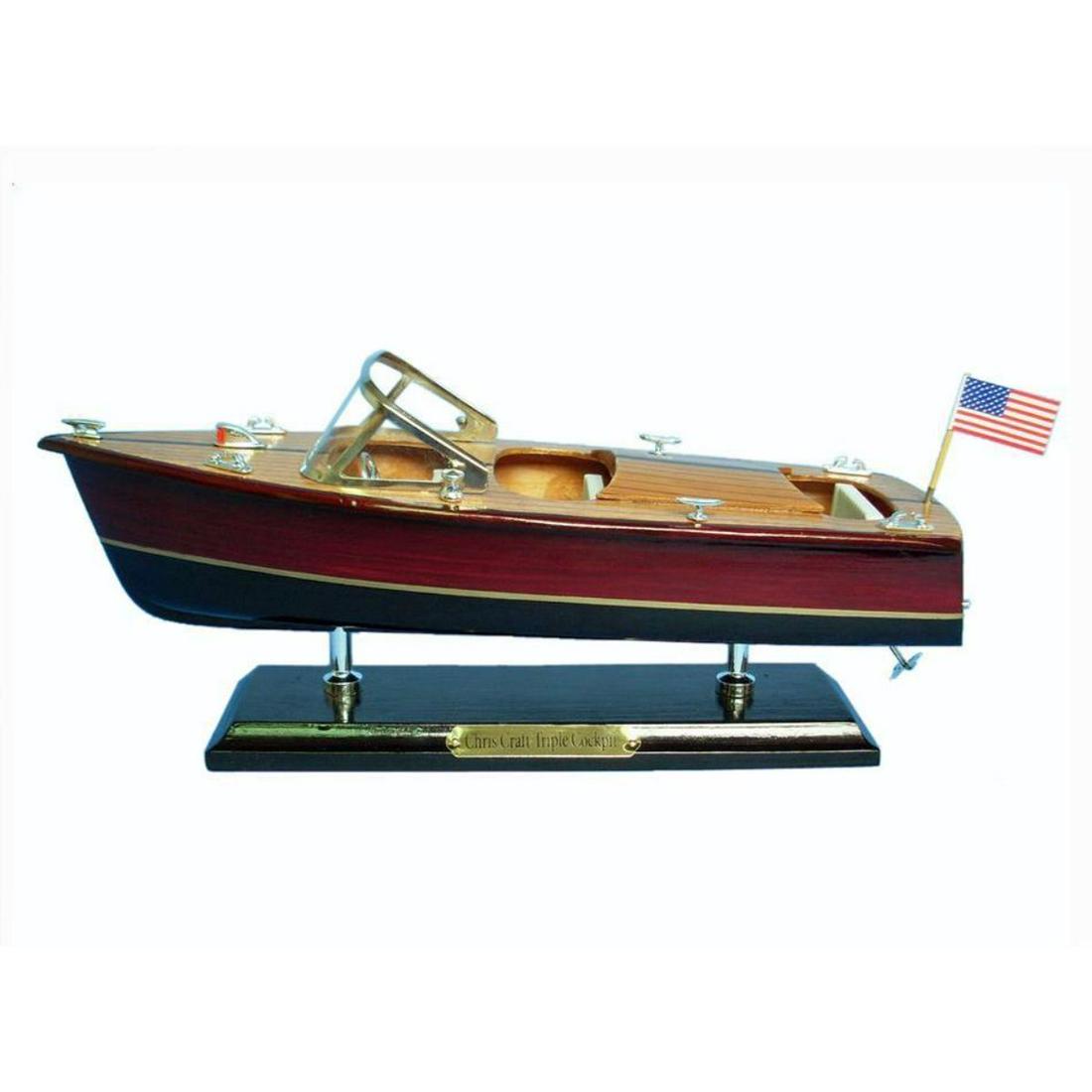 Wooden Chris Craft Triple Cockpit Model Speedboat 14": Wooden Chris Craft Triple Cockpit Model Speedboat 14" SOLD FULLY ASSEMBLED Ready for Immediate Display - Not a Model Ship kit Feel as if youâ€™re speeding across the water with the wind in your h