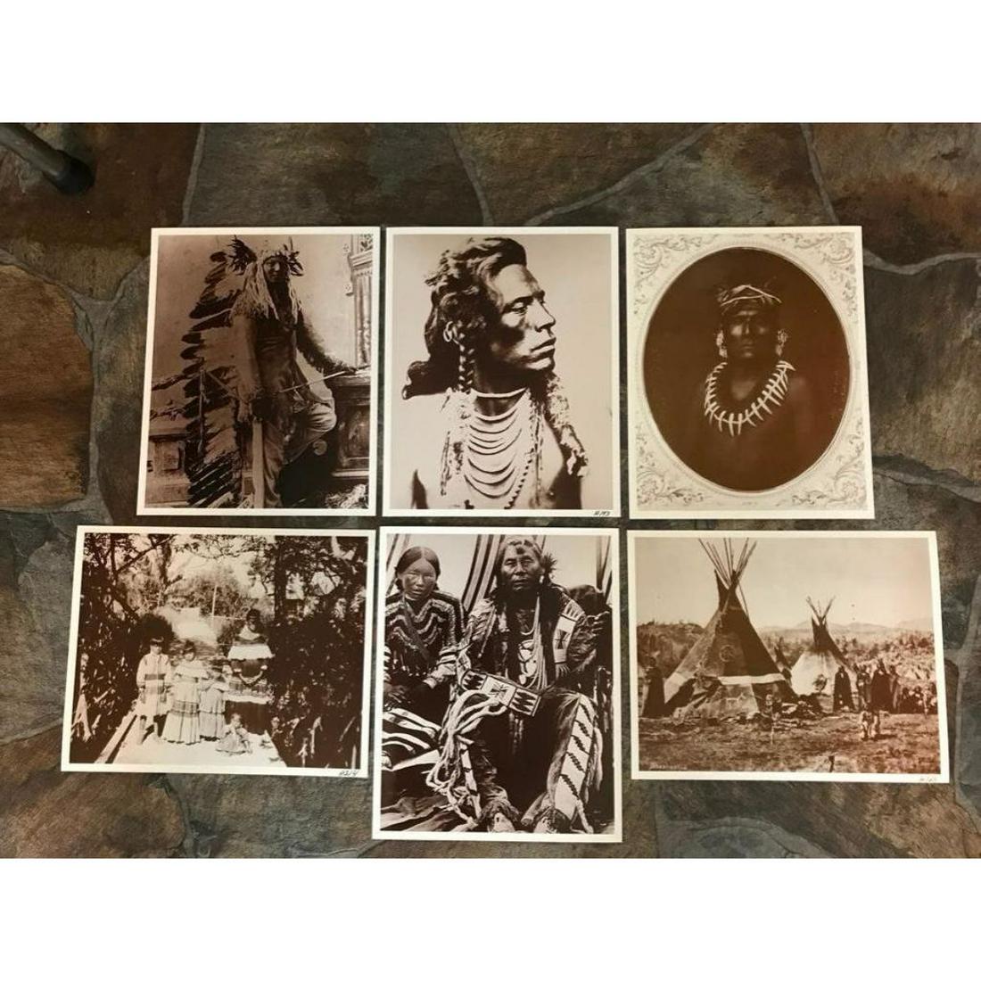 Set of Sepia Tone Photo Prints, Native American: Set of 5 sepia tone photo prints of Wild West, Native American Indians. Printed on heavy card stock in the early 1990's. Part of the original American Heritage Galleries inventory. Earh 8" X 10".