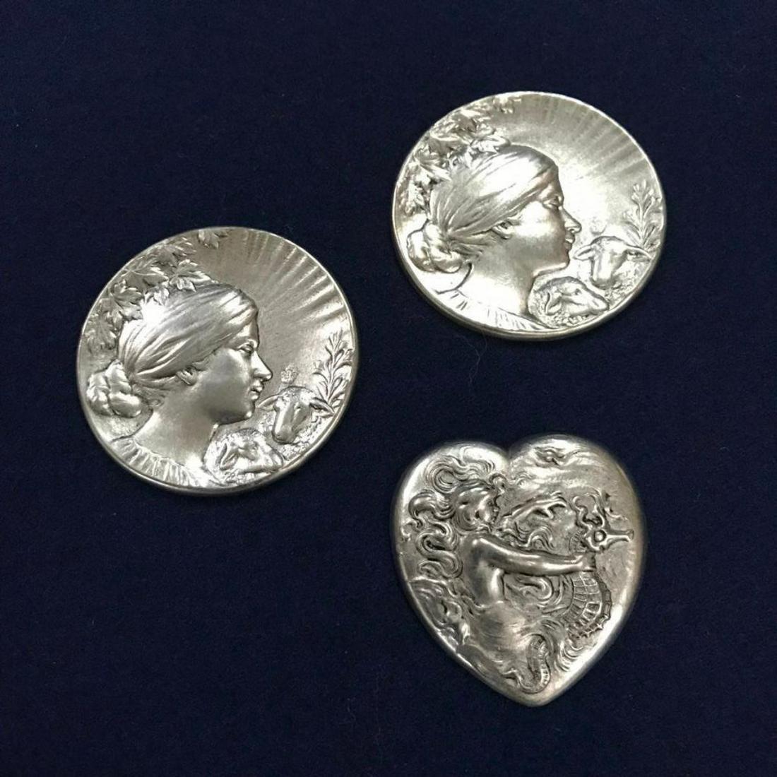 Art Nouveau Style Metal Stampings: New, Art Nouveau style, metal stampings, decorations, jewelry, craft & art findings. Heart & medallion shapes. 1 1/2" - 1 3/4"D size.Â