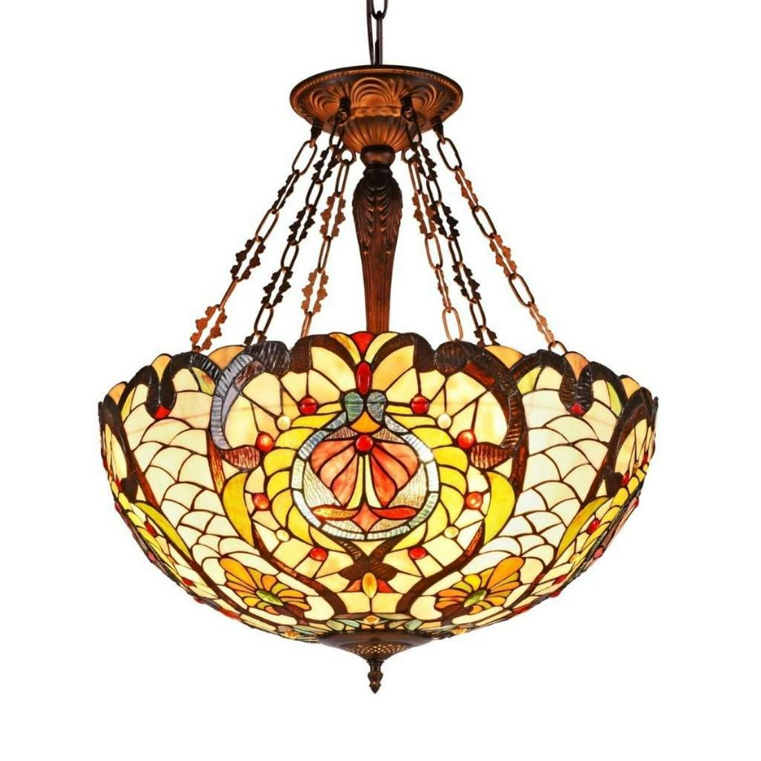 Tiffany-style Ceiling Pendant: PAULINE Tiffany-style 4 Light Inverted Ceiling Pendant 24" Shade PAULINE, a Tiffany-style Inverted Ceiling Pendant with exquisite craftsmanship adds a sense of elegant style to the entryway of your ho