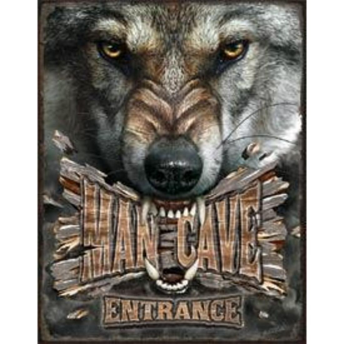 Man Cave Wolf: Man Cave Wolf 12.5"Wx16"H Â - Vintage style decorative sign