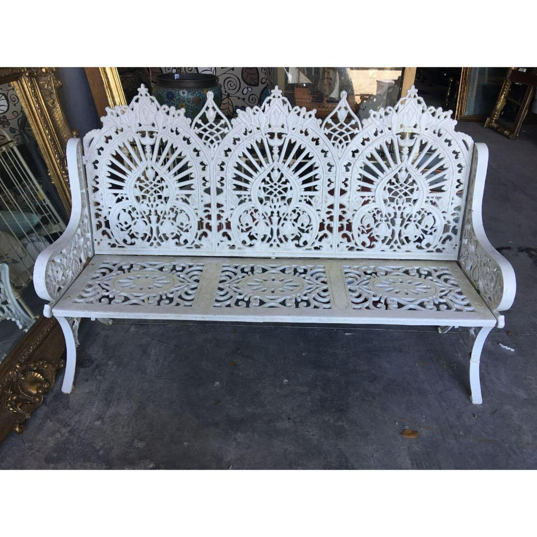 19th Century Gothic Revival Ornate Cast Iron Garden: 19th Century Gothic Revival cast iron garden bench. Large, heavyweight size, from a plantation estate in South Carolina.