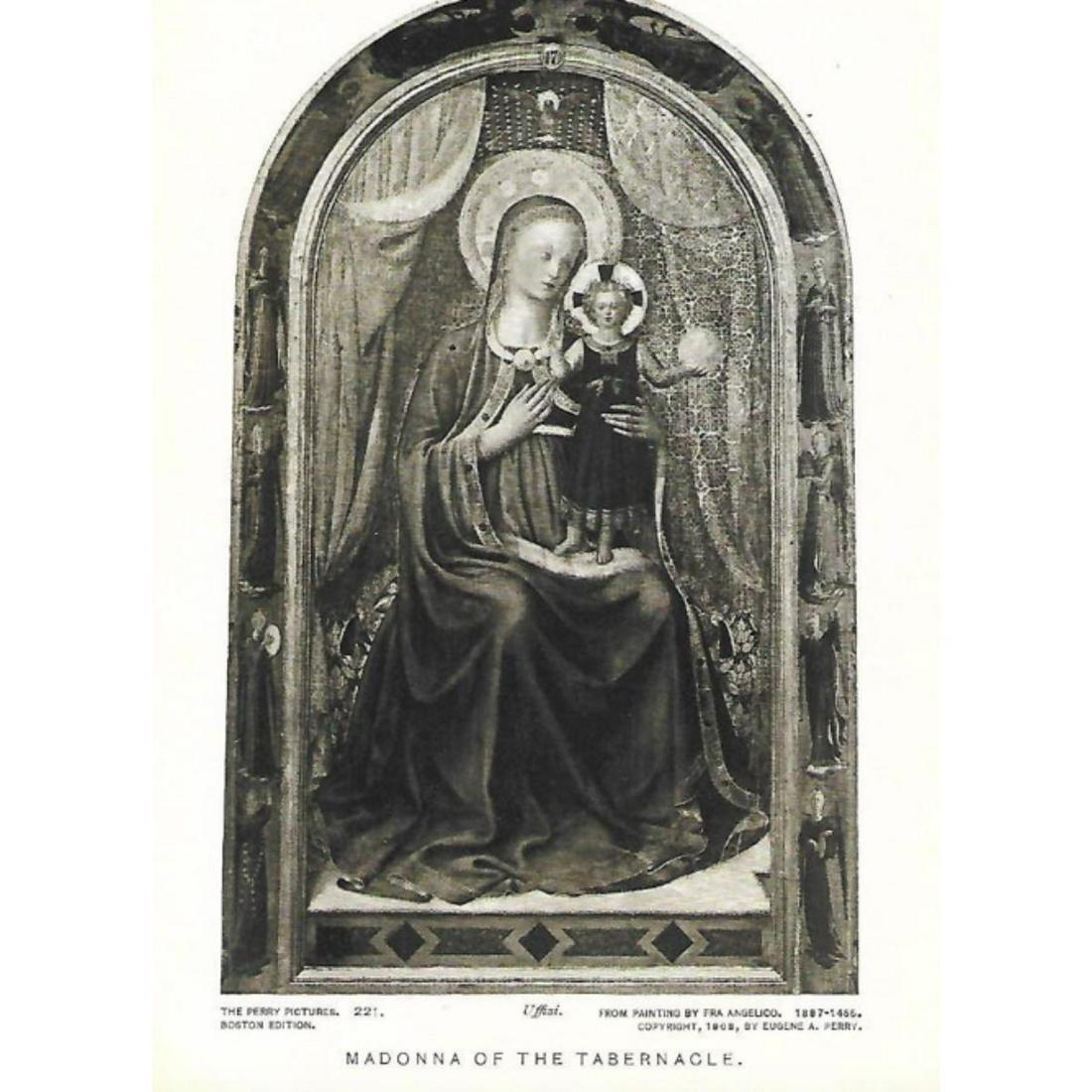 Vintage c.1920â€™s Half-tone Print, #221 Madonna of the: Vintage c.1920â€™s half-tone print by Perry Pictures, #221 Madonna of the Tabernacle. Uffizi Gallery. From Painting by Fra Angelico (1387-1455). Copyright 1908 by Eugene A. Perry 5 1/2" X 8" prin