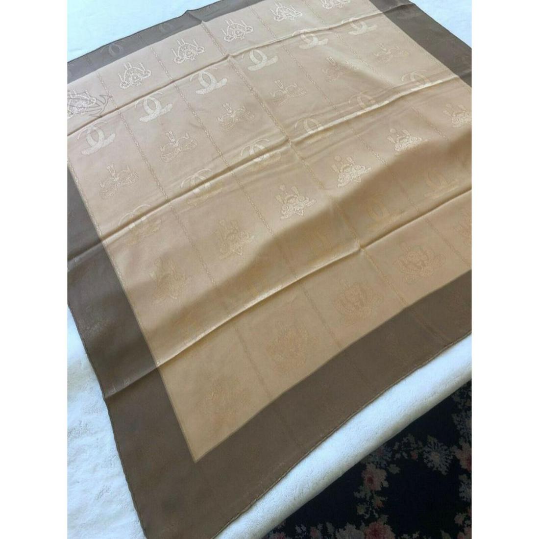 Vintage Estate CARTIER Logo Silk Scarf: Vintage estate Must de Cartier Paris logo brown & gold-tone silk scarf. 34" X 34".
