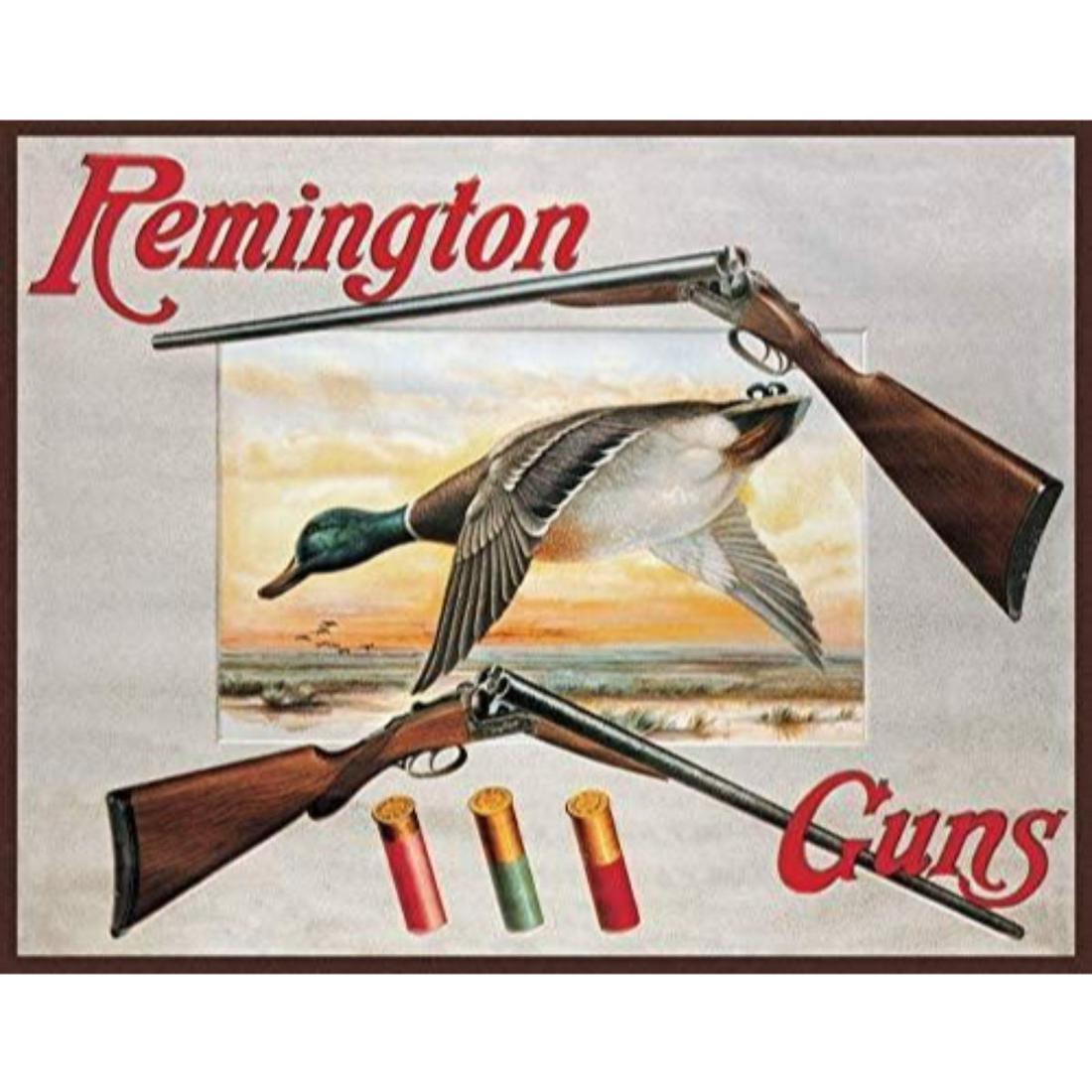 Remington Guns Duck Hunting Metal Pub Bar Sign: Remington Guns, Duck Hunting, metal pub bar sign with pre-drilled holes for mounting. 12 1/2" X 16".