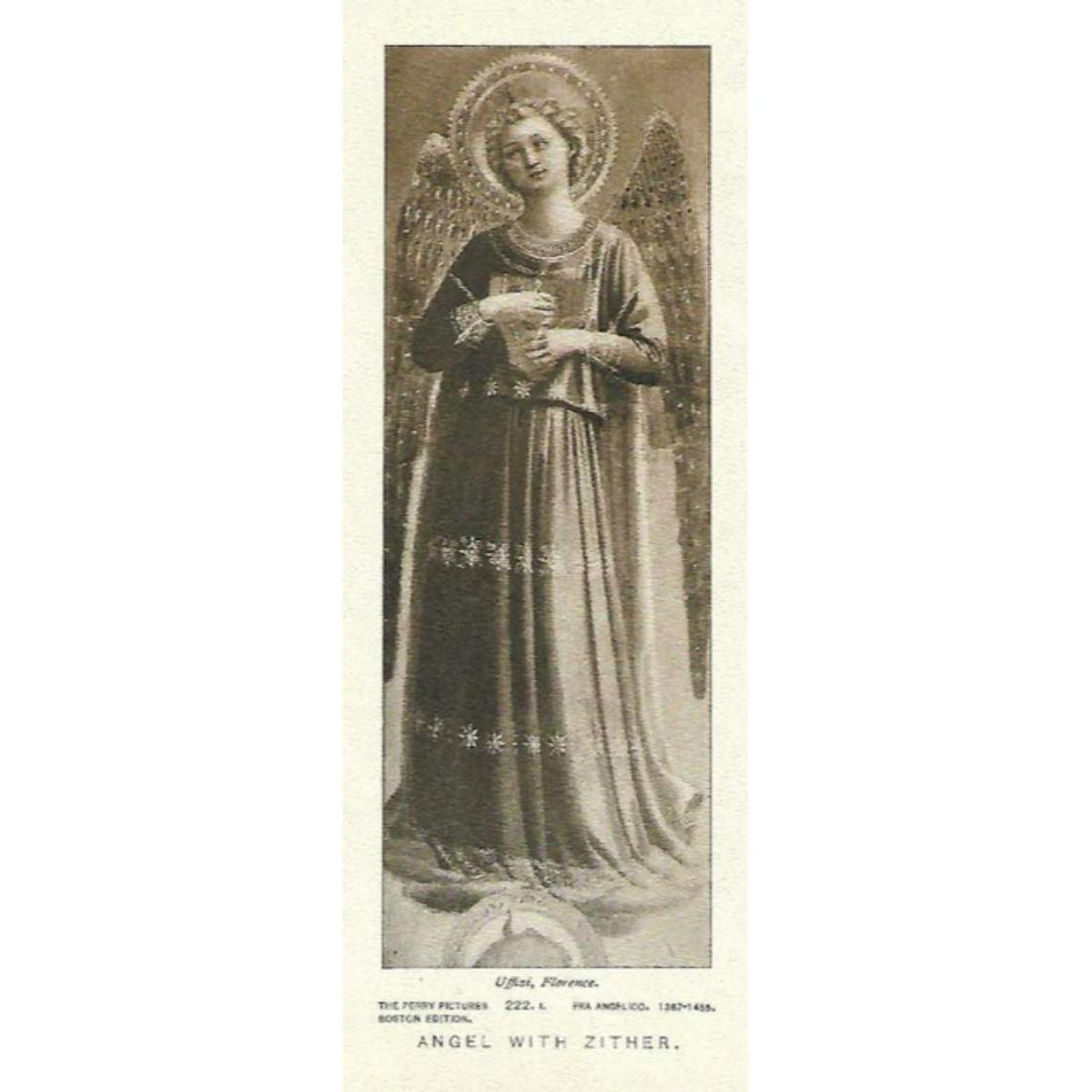Vintage c1920â€™s Half-tone Print, #222L Angel With: Vintage c1920â€™s half-tone print by Perry Pictures, #222L Angel With Zither. Uffizi, Florence.Â by Fra Angelico (1387-1455) 5 1/2" X 8" print size, suitable for framing. *** Information about