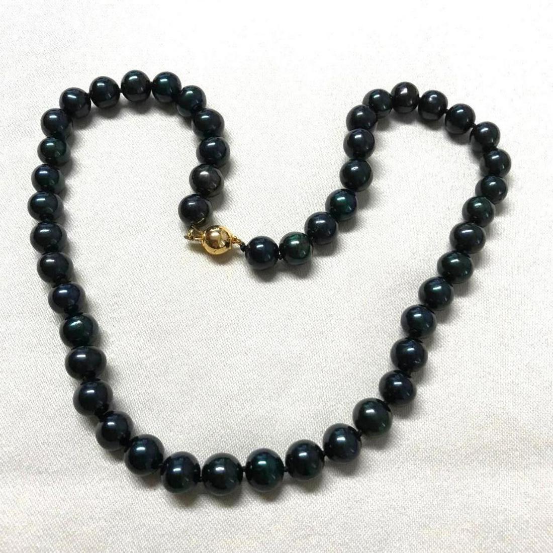 8mm Black Tahitian Pearl 18" Necklace 14kt Gold Clasp: 8mm Tahitian black pearls 18" necklace with 14kt yellow gold ball clasp.