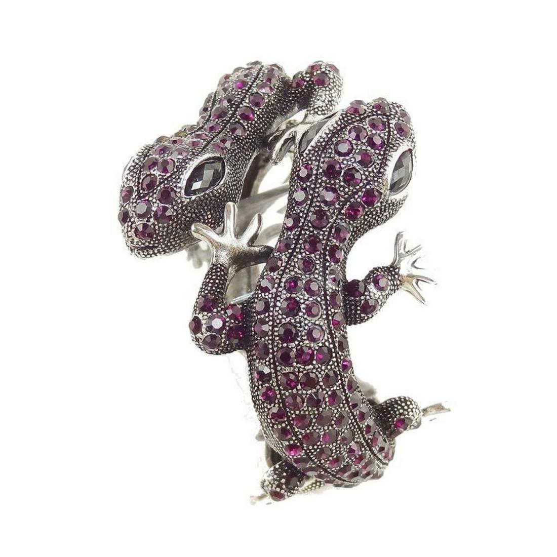 Twin Lizard Swarovski Crystal Hinged Bangle Bracelet: Twin lizard, gecko hinged bangle costume bracelet with Swarovski crystals. 2 1/2" W. - 10093-040618-EB-59634