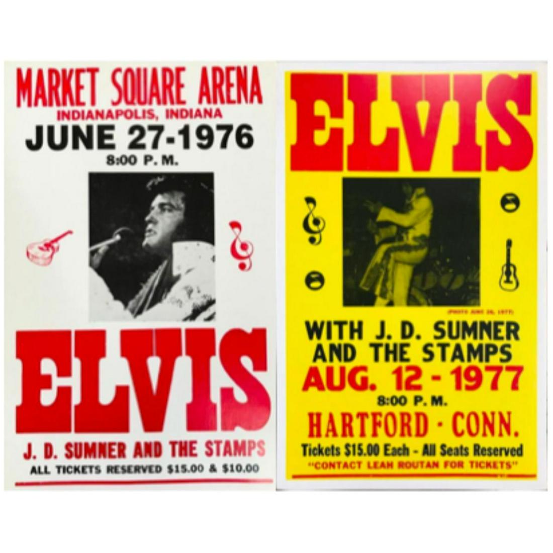 Elvis Presley Rock & Rock Memorabilia Decor Concert: Pair of decorative rock & roll poster prints on thick poster board stock, modern-day vintage decor ( created in the late 1980's - early 1990's ) re-creation posters, made from the original 1970's conc