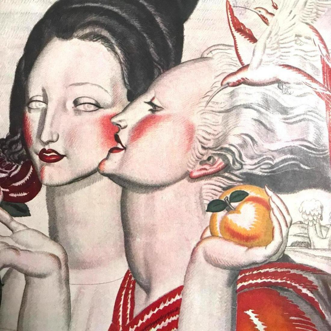 1920's Jean Dupas, Grand Prix de Rome, Cheney Silks: Magazine advertisement for Cheney Silks, from a Spring 1925 edition of Pictorial Review Fashion Book, features lithograph from the original painting by Jean Dupas, Grand Prix de Rome 1910, a painting