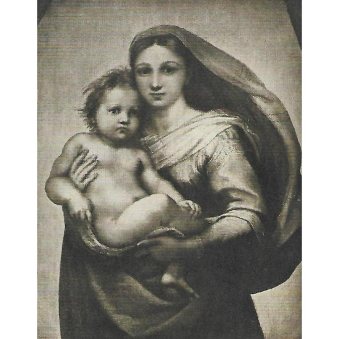 Vintage c1920â€™s half-tone print by Perry Pictures,: Vintage c1920â€™s half-tone print by Perry Pictures, #322B Sistine Madonna (Detail). royal Gallery, Dresden. From Painting by Raphael (1488-1520) copyright 1925 by Eugene A. Perry. 5 1/2" X 8" pr