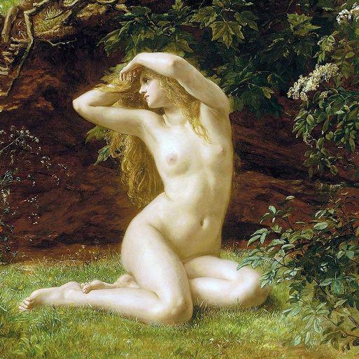 After Prinsep, First Awakening of Eve Ceramic Art Tile: After V. Prinsep, "First Awakening of Eve" nude in garden glossy ceramic art tile. 4.25 "X 4.25".