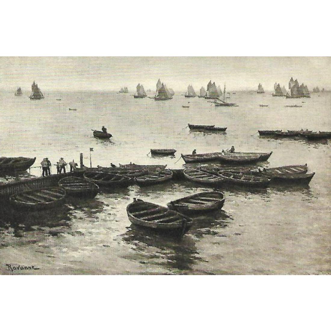 Vintage c1920â€™s Half-tone Print, #1130 Fishing Boats: Vintage c1920â€™s half-tone print by Perry Pictures, #1130 Fishing boats. From Painting by Ravanne. Copyright 1907 by Eugene A. Perry. 5 1/2" X 8" print size, suitable for framing. *** Informatio