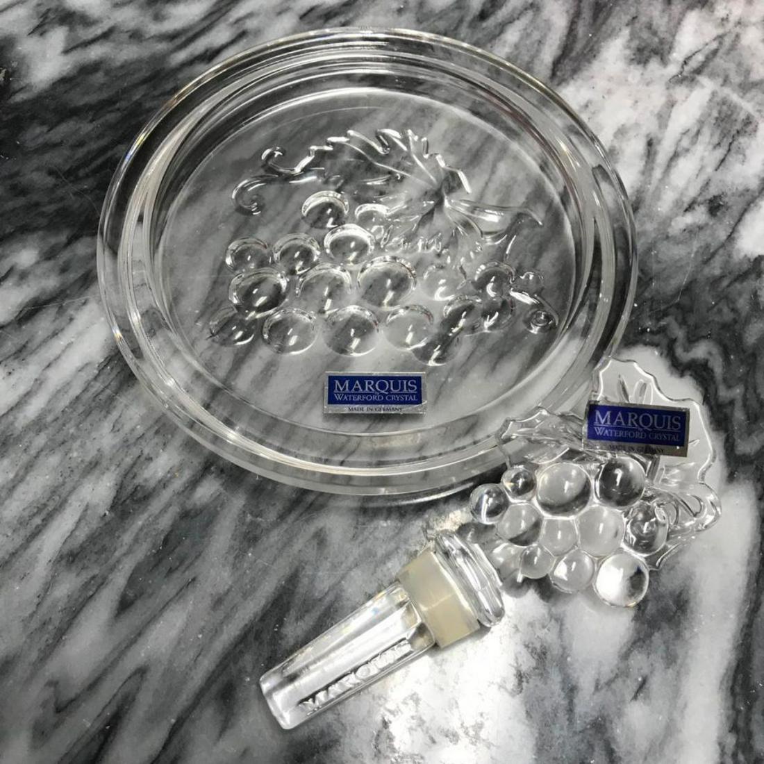 Waterford Crystal Wine Accessories, Coaster & Bottle: Set of Waterford Marquis crystal wine accessories, wine bottle stopper, 4 1/4" & wine bottle coaster 5 1/4" D.