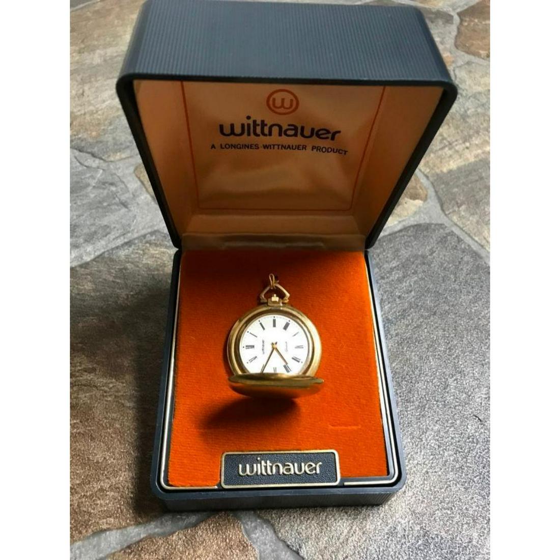 Vintage Wittnauer Longines Gold Pocket Watch With Case: Vintage 1970's Wittnauer Longines 17 jewel gold-filled Swiss pocket watch with hunter case & original box.