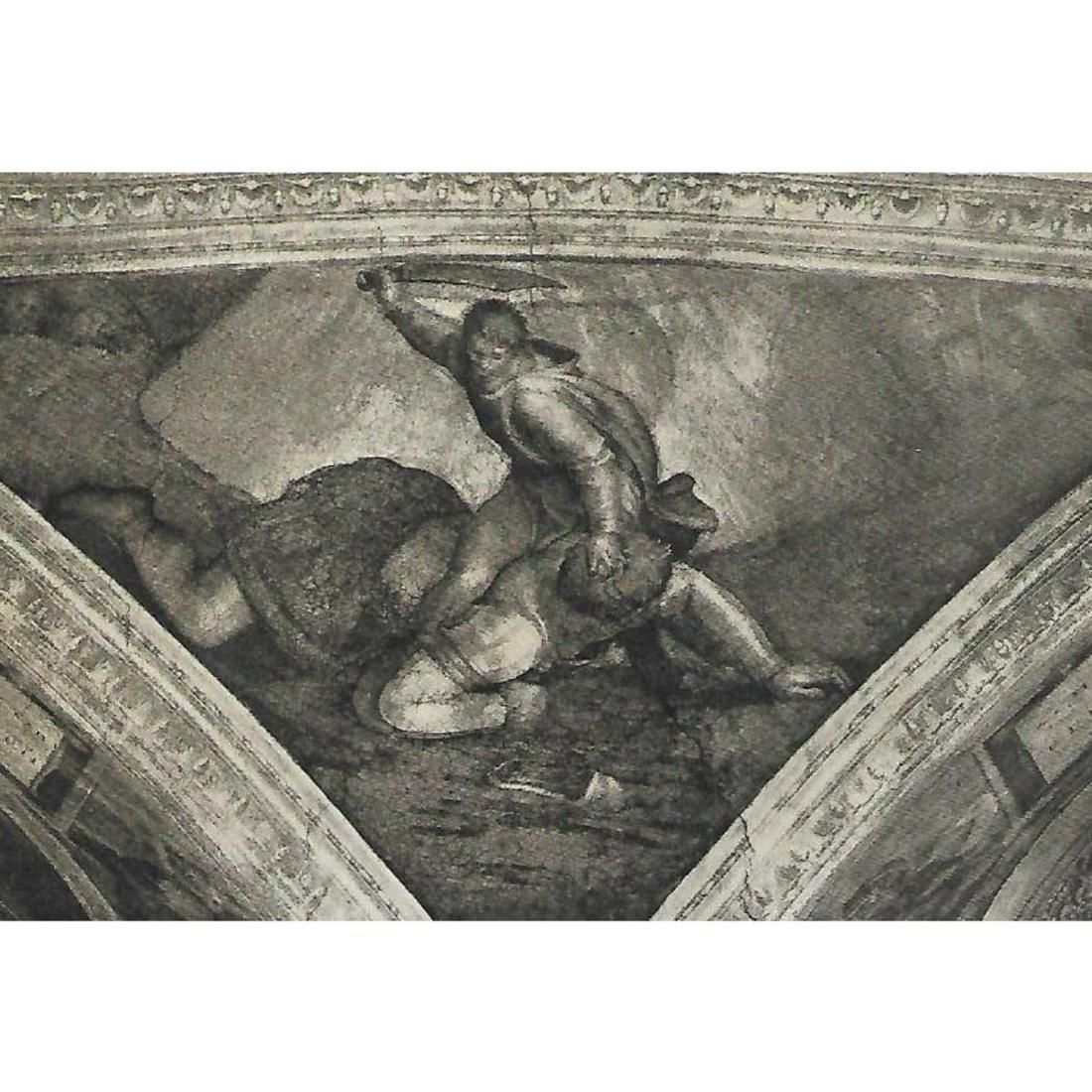 Vintage c1920's Half-tone print, #301C David and: Vintage c1920â€™s half-tone print by Perry Pictures, #301 David and Goliath, Sistine Chapel, Rome. From Painting by Michelangelo, 1475-1564. 5 1/2" X 8" print size, suitable for framing. *** Info