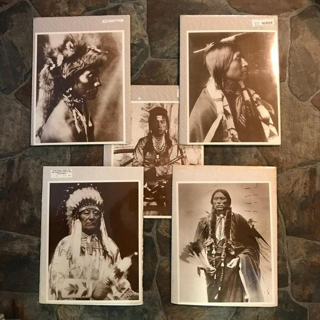 Group of Native American Indian Sepia Tone Photo Prints: Group of 5 Native American Indian sepia-tone photo prints, created in the early 1990's for The American Heritage Galleries. Images include: Piegan Chief Yellow Kidney c. 1908, Chief Plenty Coups of th