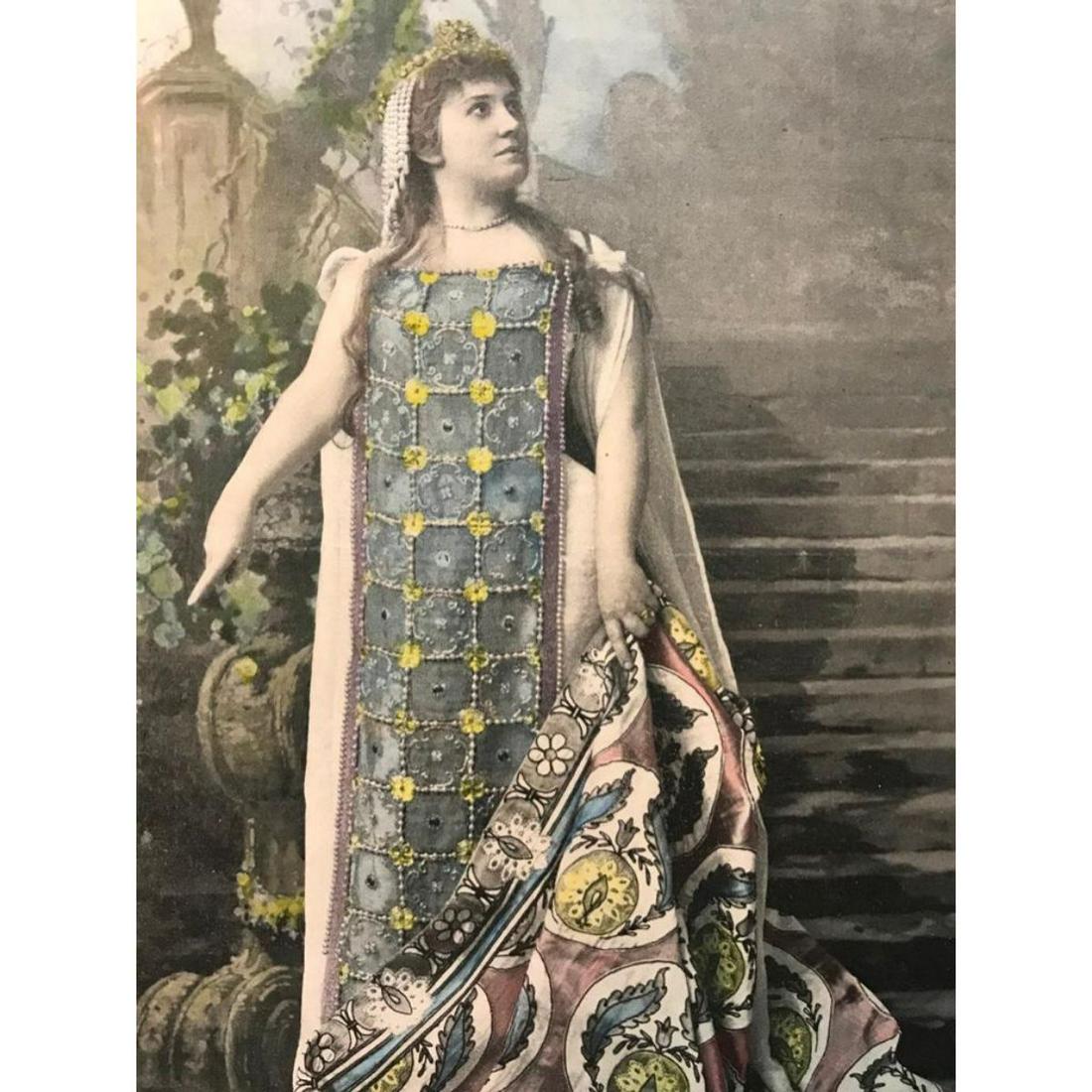 Late 19thc Handcolored Lithograph Print, Opera Singer,: Madame Lillian Nordica, opera singer in costume, from the cover of Frank Leslie's Illustrated dated Feb 27, 1896. 8" X 12" area for framing.