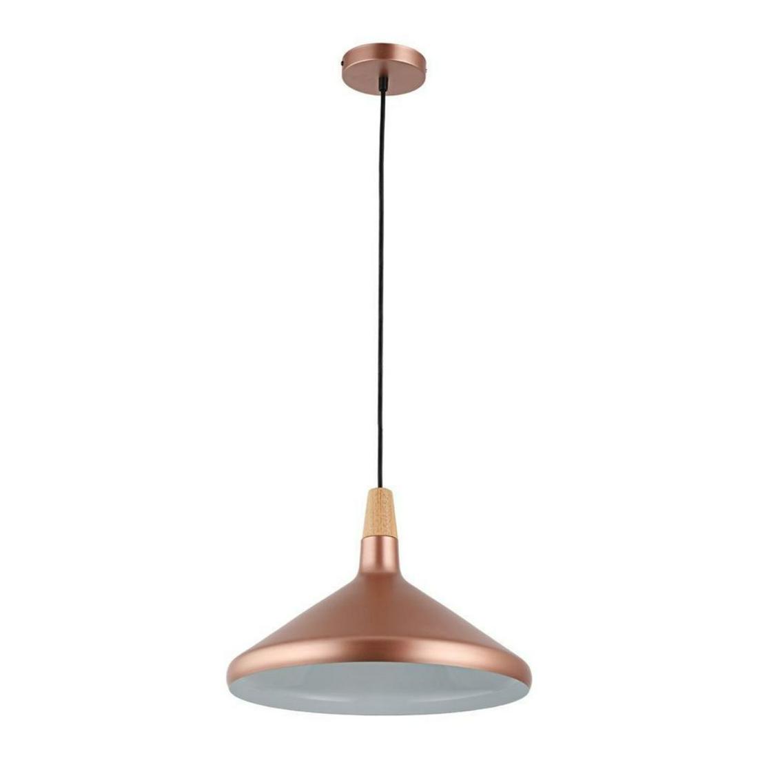 Mid Century Modern Style Rose Gold Pendant Light: Mid-century modern-style mini hanging pendant light in rose gold finish. 15" L X 15" W X 9" H.