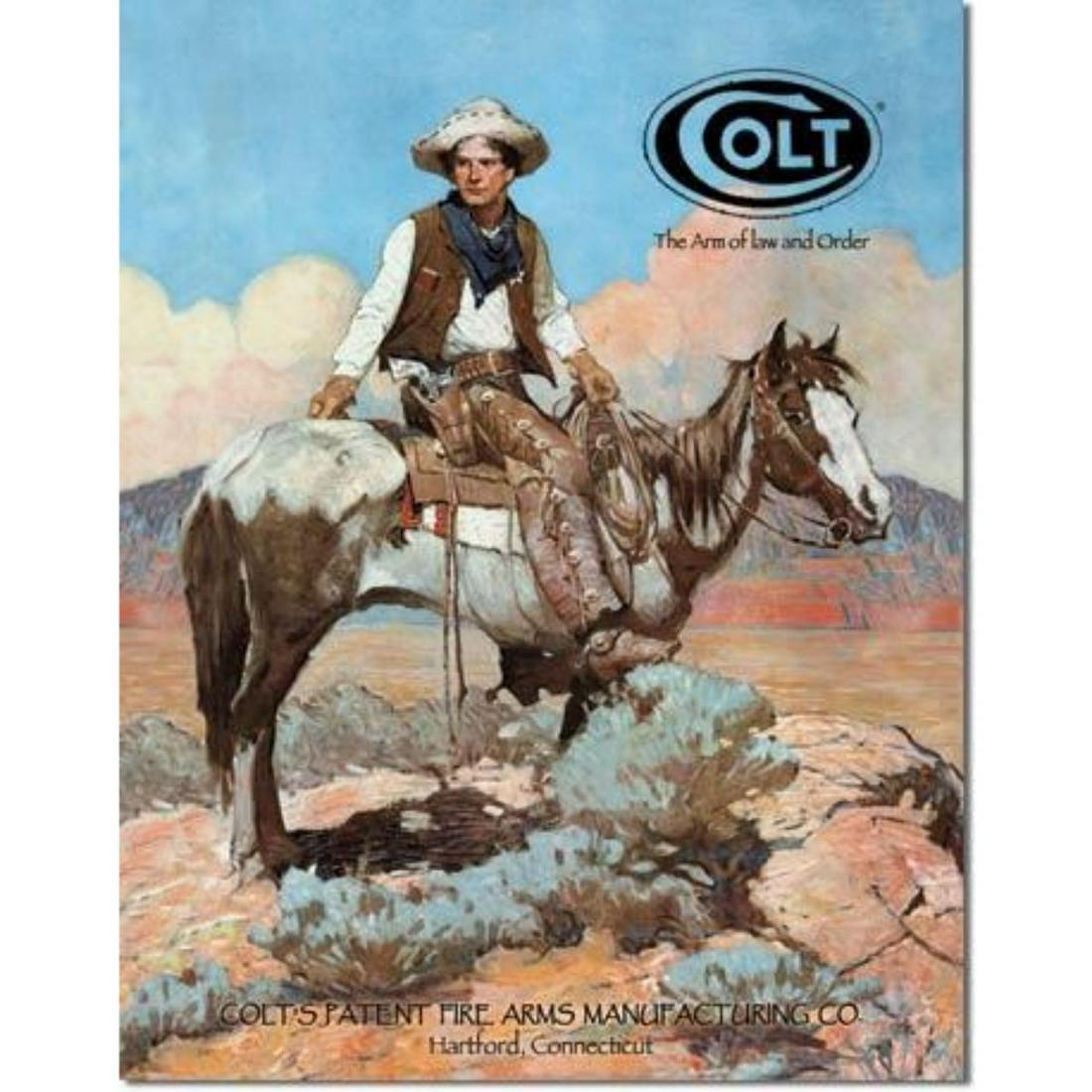 COLT - Tex and Patches Metal Pub Bar Sign: COLT - Tex and Patches vintage-style metal pub bar sign. 12 1/2" X 16" with pre-drilled holes for mounting.