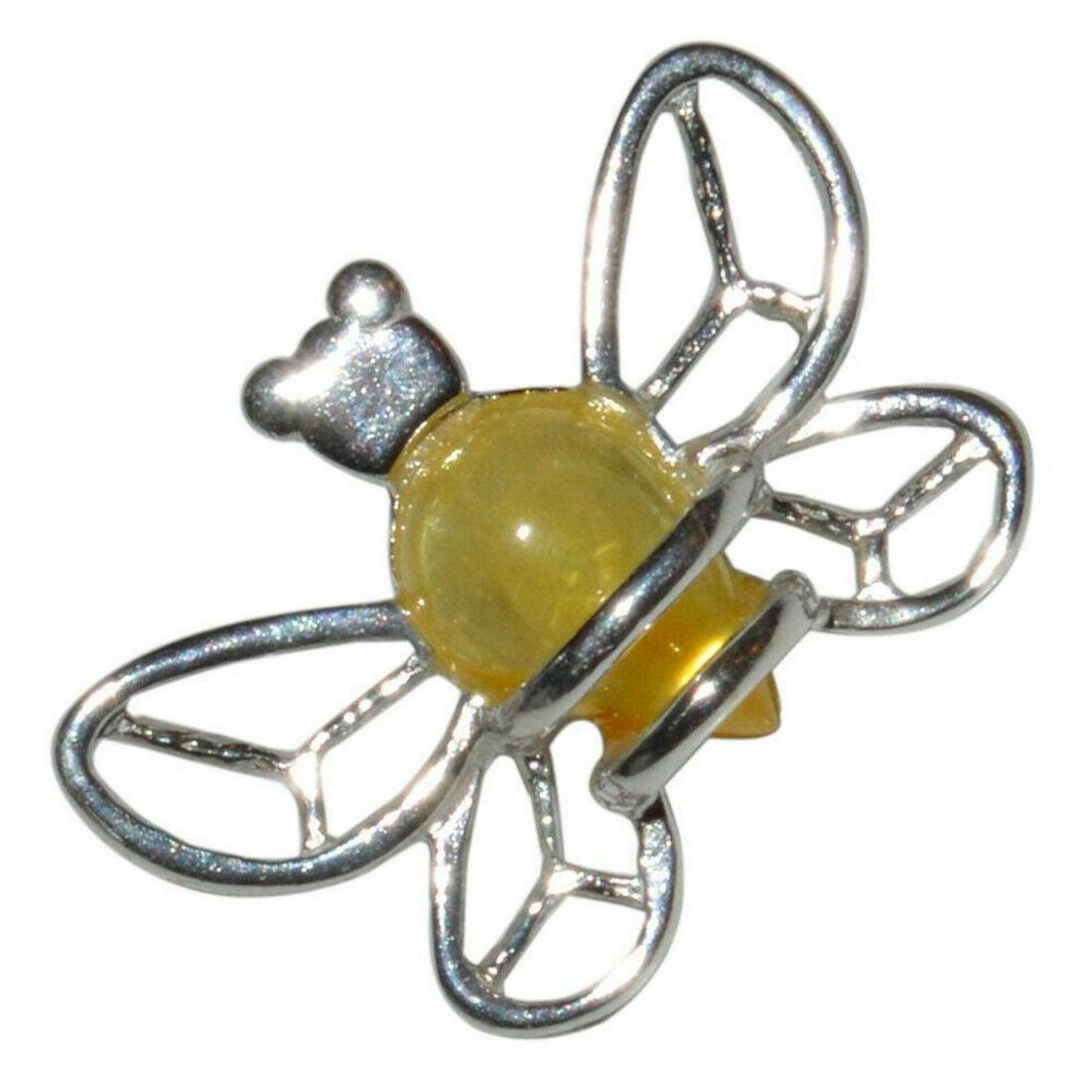 Baltic Amber Sterling Bumble Bee Pendant: Teardrop-shaped Egg Yolk Baltic Amber cabochon, set into tiny (1/2") stamped 925 sterling silver Minimalist style pendant. 1.1 grams weight, amber & silver.