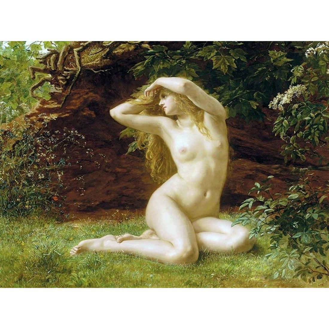 After Prinsep, "First Awakening of Eve" Ceramic Art: After Valentine Cameron Prinsep 's (1834 - 1904 ) 19th-century original oil painting "First Awakening of Eve", modern nude girl ceramic art tile. 8' X 6".