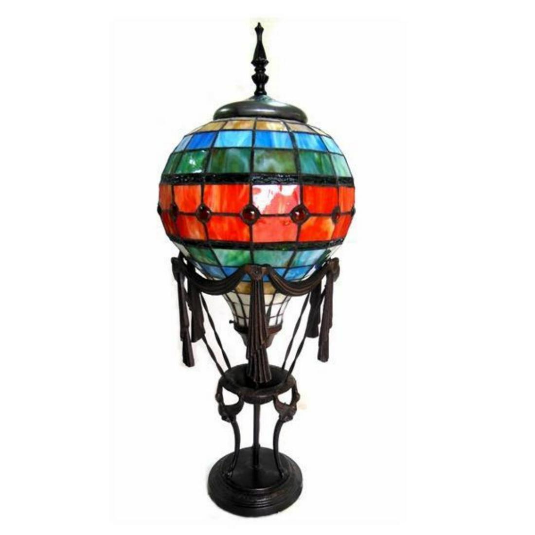 Hot Air Balloon Stained Glass Accent Lamp: Hot Air Balloon stained art glass accent lamp, made from 270 pieces of cut art glass & 15 glass beads wrapped in copper foil with dark antique bronze finish. 27" H X 11" W. 11lbs.