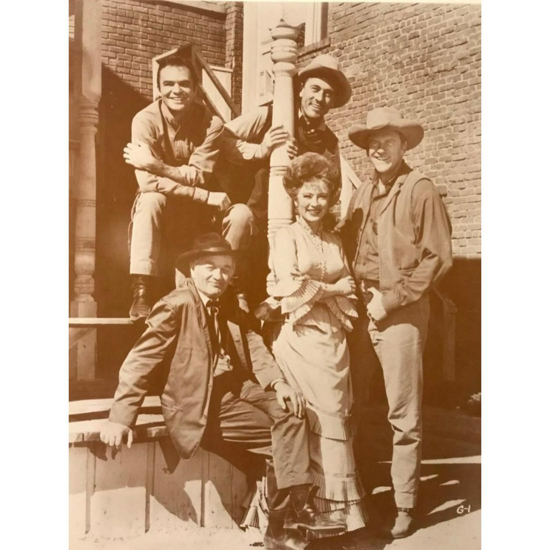 Cast of Gunsmoke, Western Television Series, Sepia-Tone: Cast of Gunsmoke, Western television series, sepia-tone photo print, poster Marshall Dillon, Miss Kitty, Festus, Doc, Blacksmith ( early Burt Reynolds ). 16" X 20".