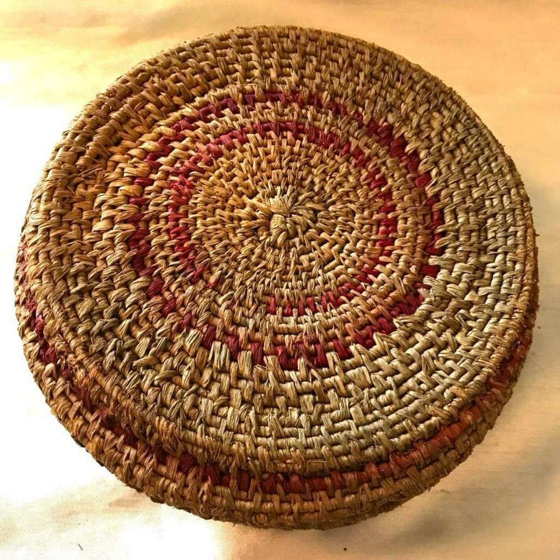 Antique Native American Woven Basket: Antique, late 19th/ early 20th-Century Native American Indian woven basket. 6 - 6/34" D. 2 3/4" H.