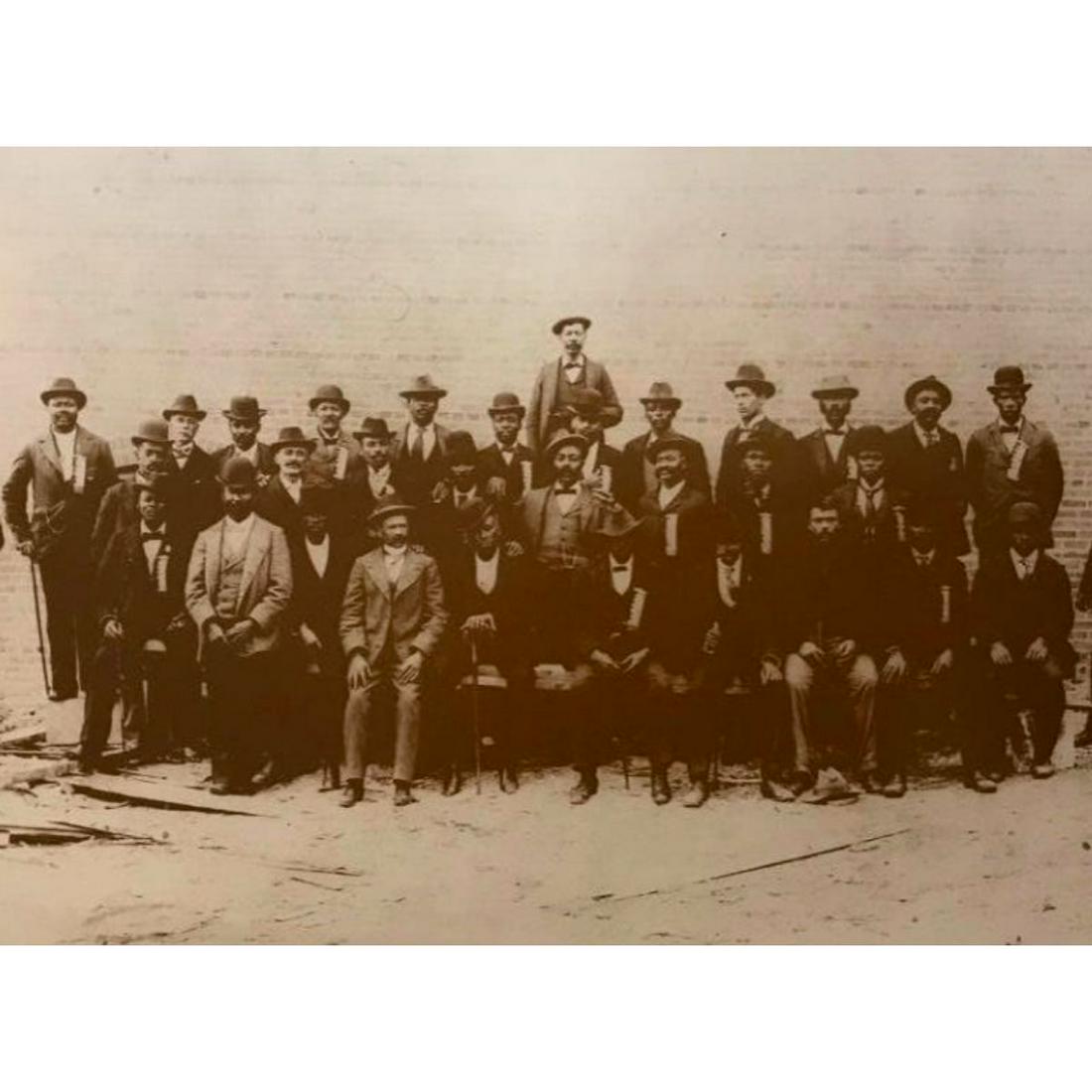 African American History Early 20thc Group of Men Photo: African American History, Early 1900's scene, a group of men, sepia-tone photo print. Created in the early 1990's for The American Heritage Galleries. 8" X 10" printed on heavy cardstock.