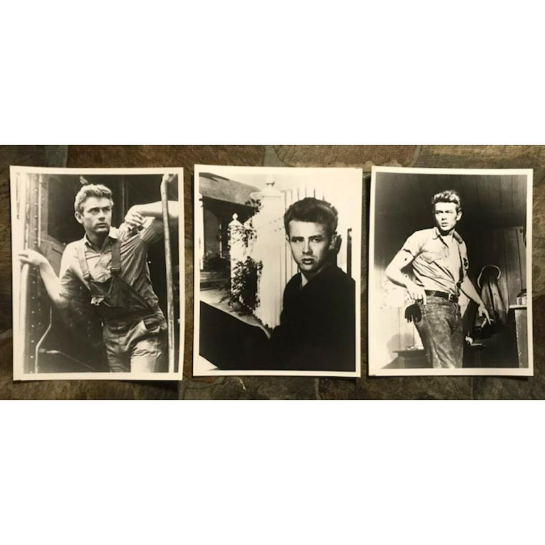 James Dean Black & White Photos: Set of 3 black & white photos of actor James Dean. Created in the 1980's, printed on photo paper. 8" X 10" each.