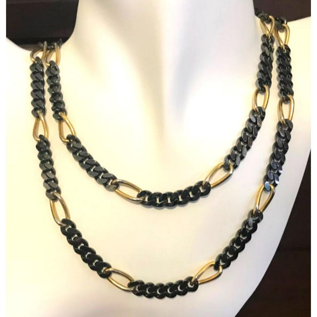 Vintage Monet Gunmetal & Gold Chain Links Necklace: Vintage Monet gunmetal & gold chain links 36" fashion necklace. Stamped Monet on clasp.