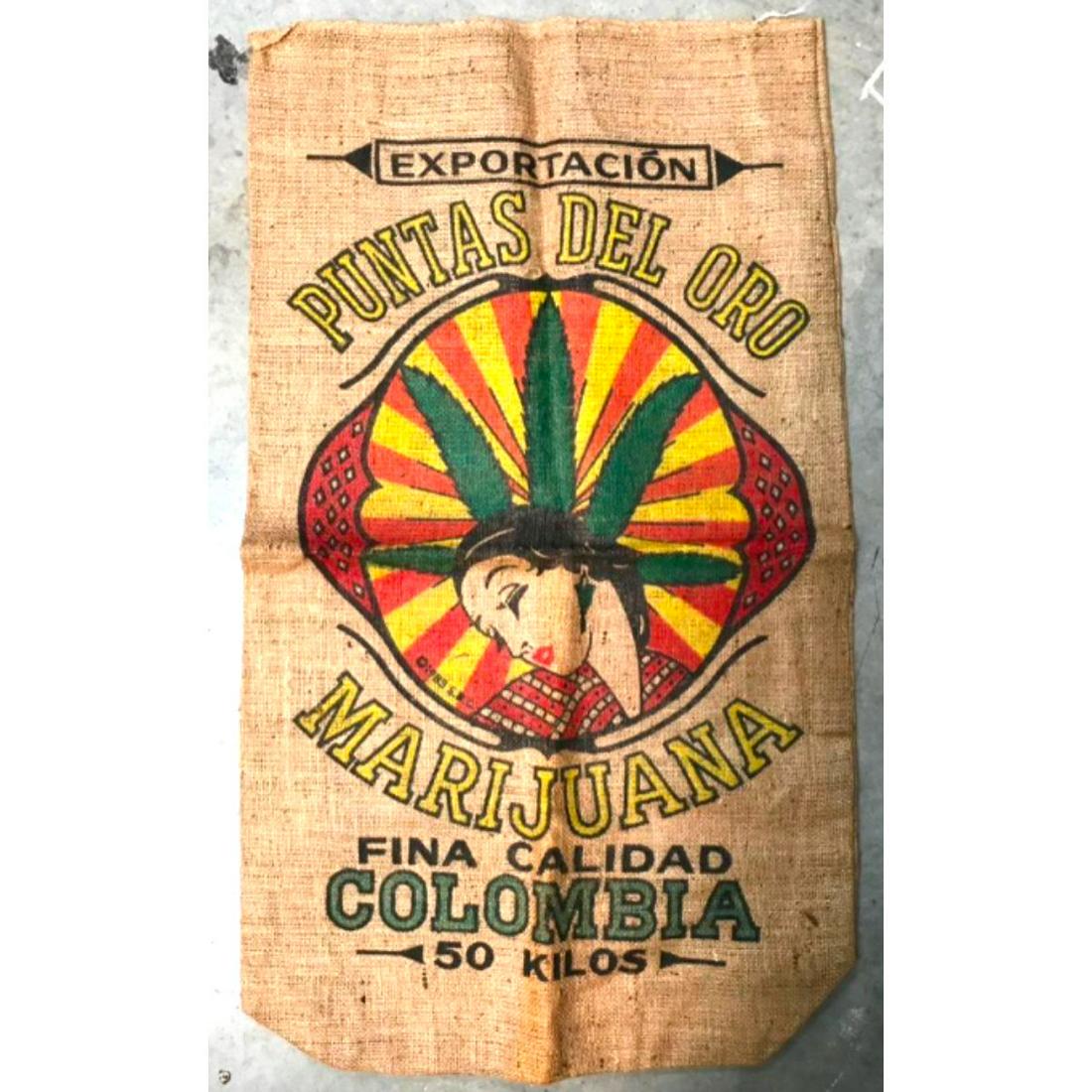 Novelty Burlap Bags, Pillow Covers: Printed in the early 1990's, novelty burlap bags or pillow covers with marijuana themes. Approx 36" L x 20" W each.