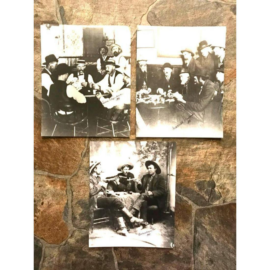 Group of Wild West Gambling Photo Prints: Group of 3 black & white Wild West Gambling, poker, saloon, photo prints. Created in the late 1980's - early 1990's, printed on photo paper. 8" X 10", each with handwriting to te front to identify the