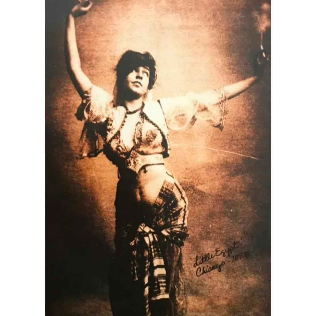 Syrian Belly Dancer, Little Egypt, 19thc Performer: 19th Century belly dancer, performer "Little Egypt" sepia-tone photo print. 8" X 10" on a thin photo paper. Created in the late 1980's - early 1900's. Handwriting on the front to identify - "Little Eg