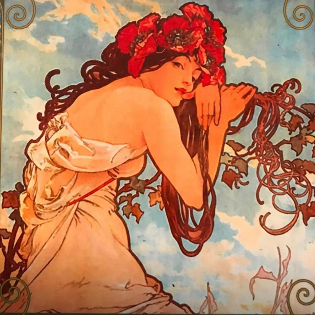After Mucha, Art Nouveau Style Ceramic Art Tile: After Alphonse Mucha, Art Nouveau-style glossy finish ceramic art focal tile. 6" X 6".