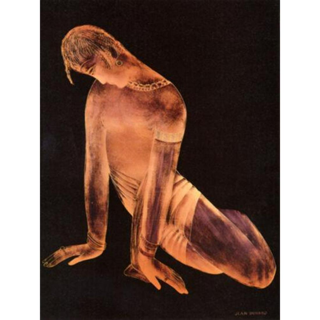 After Jean Dunand, Art Nouveau Style Nude Ceramic Art: After Jean Dunand, Art Nouveau-style nude ceramic focal art tile. 6" x 8"