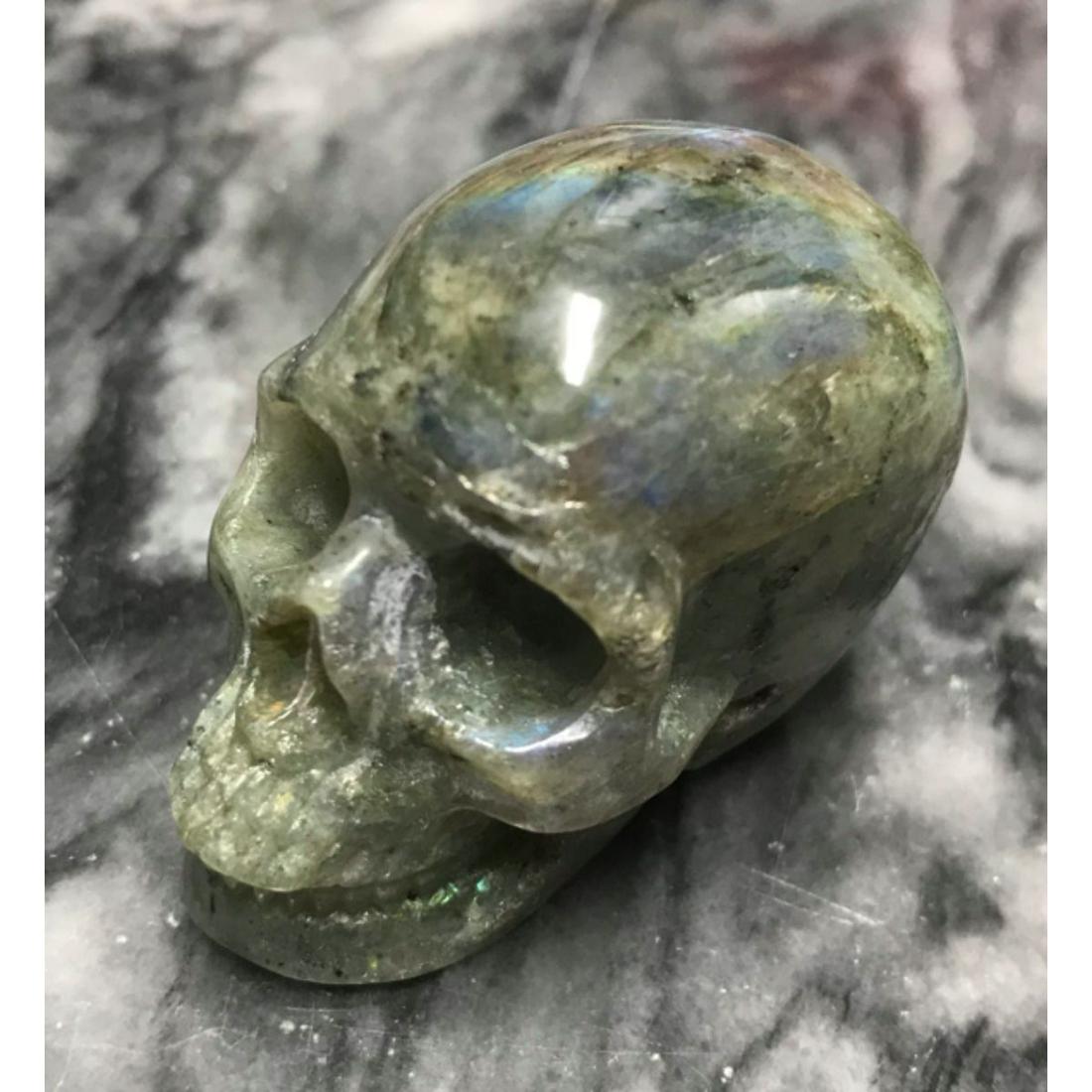 Carved Labradorite Gemstone Skeleton Skull (1 of 7)